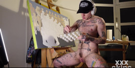 Horny Ftm Artist XXX Skips Works on a Painting While Getting His Pink Boy Pussy Pounded by a Fucking Machine