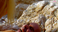 Fucking with the blonde girlfriend by the sea in the cliffs