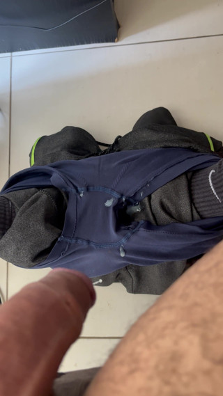 Big thick dick after cumming a lot of cum in underwear and pants