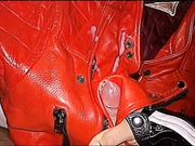 Slow-mo red leather jacket wank and cum. 