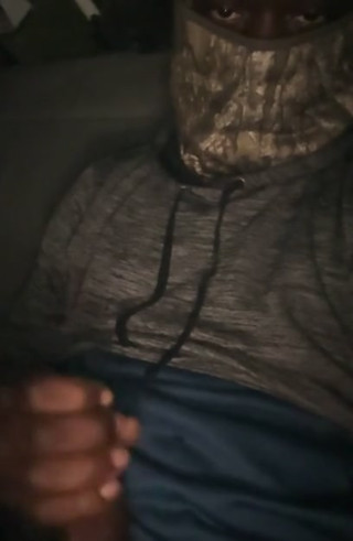 In The Back Seat Of My Car At Night Jerking My Big Black Penis With My Mask On